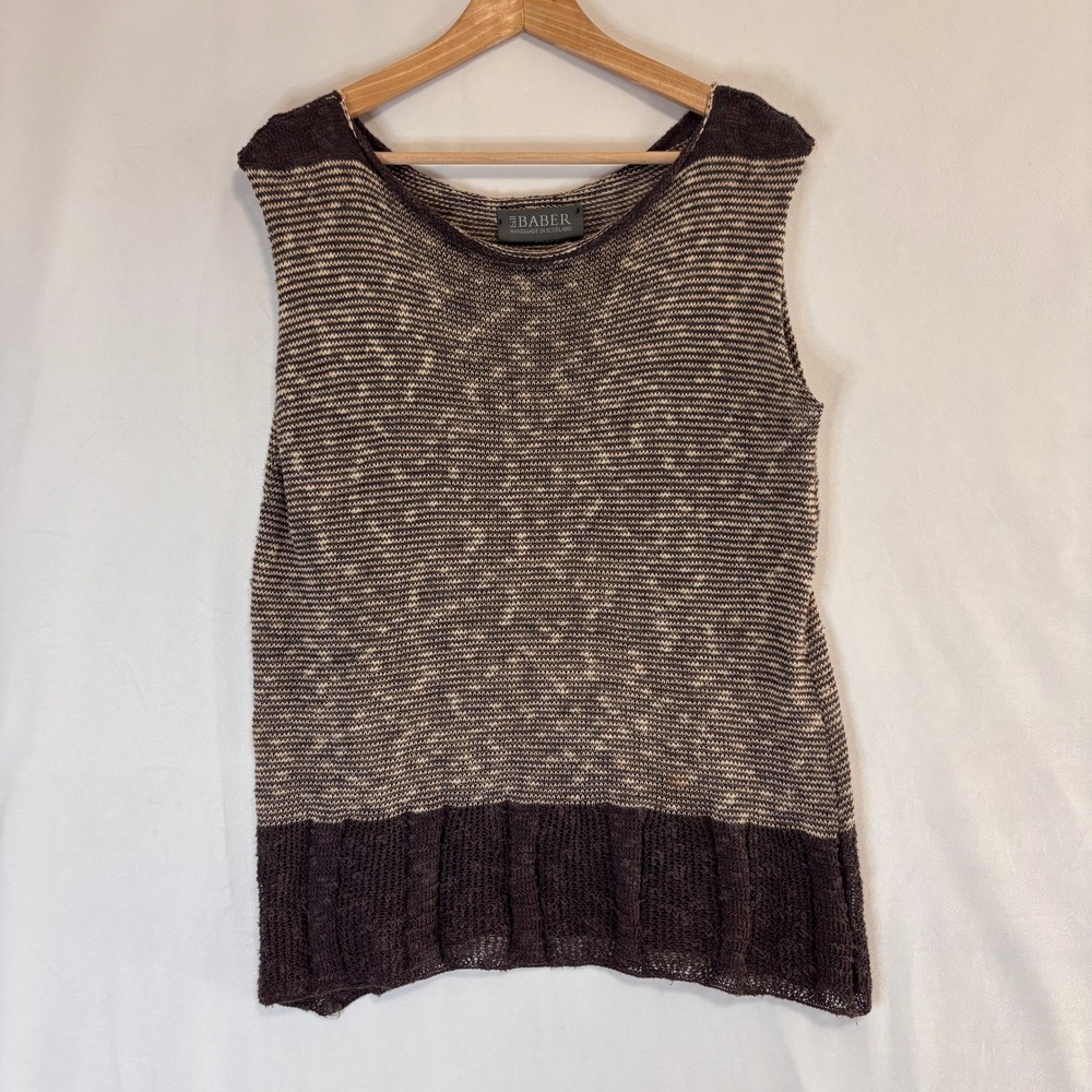 Bill Baber Knit Vest Top Womens M Brown Stripe Handmade Scotland Linen Lagenlook